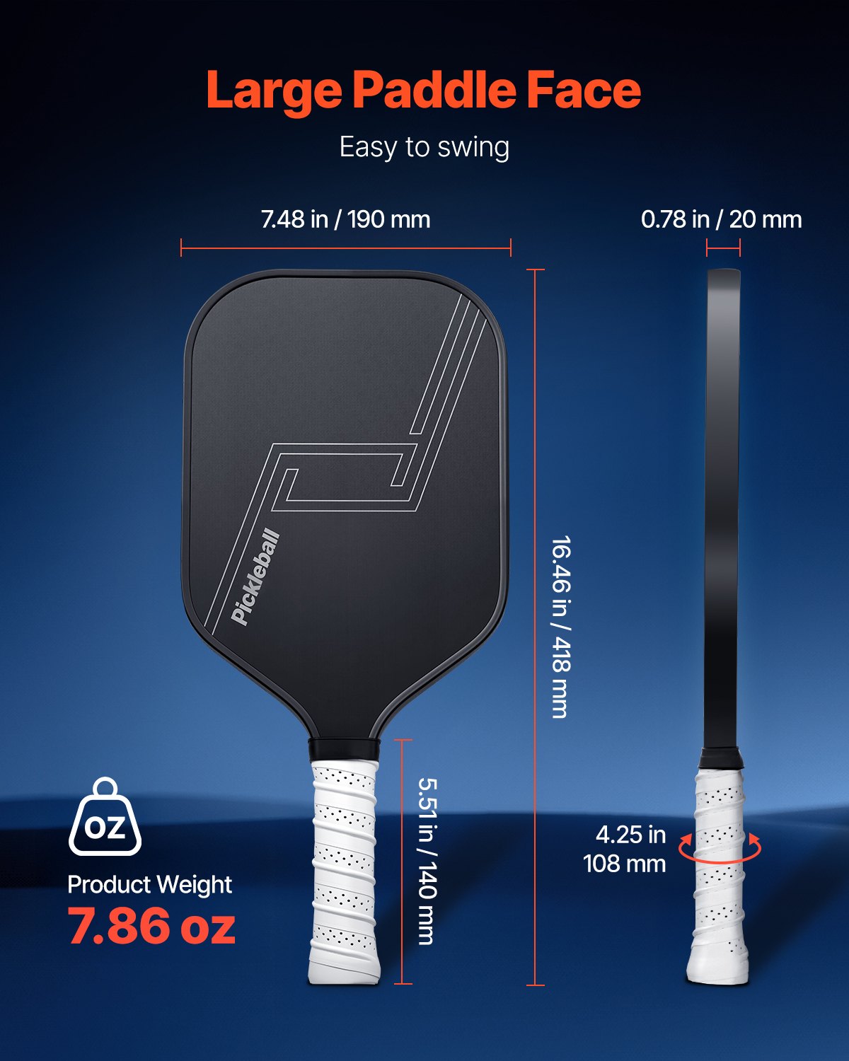 VEVOR Pickleball Paddle, T700 Carbon Fiber Surface & Honeycomb Core, Professional Pickleball Paddle with Increased Power & Control & Spin, Pro Pickle Ball Racket for Adults, Men & Women, Black - DJZCGKT700TXKSUCO001V0 - view 6