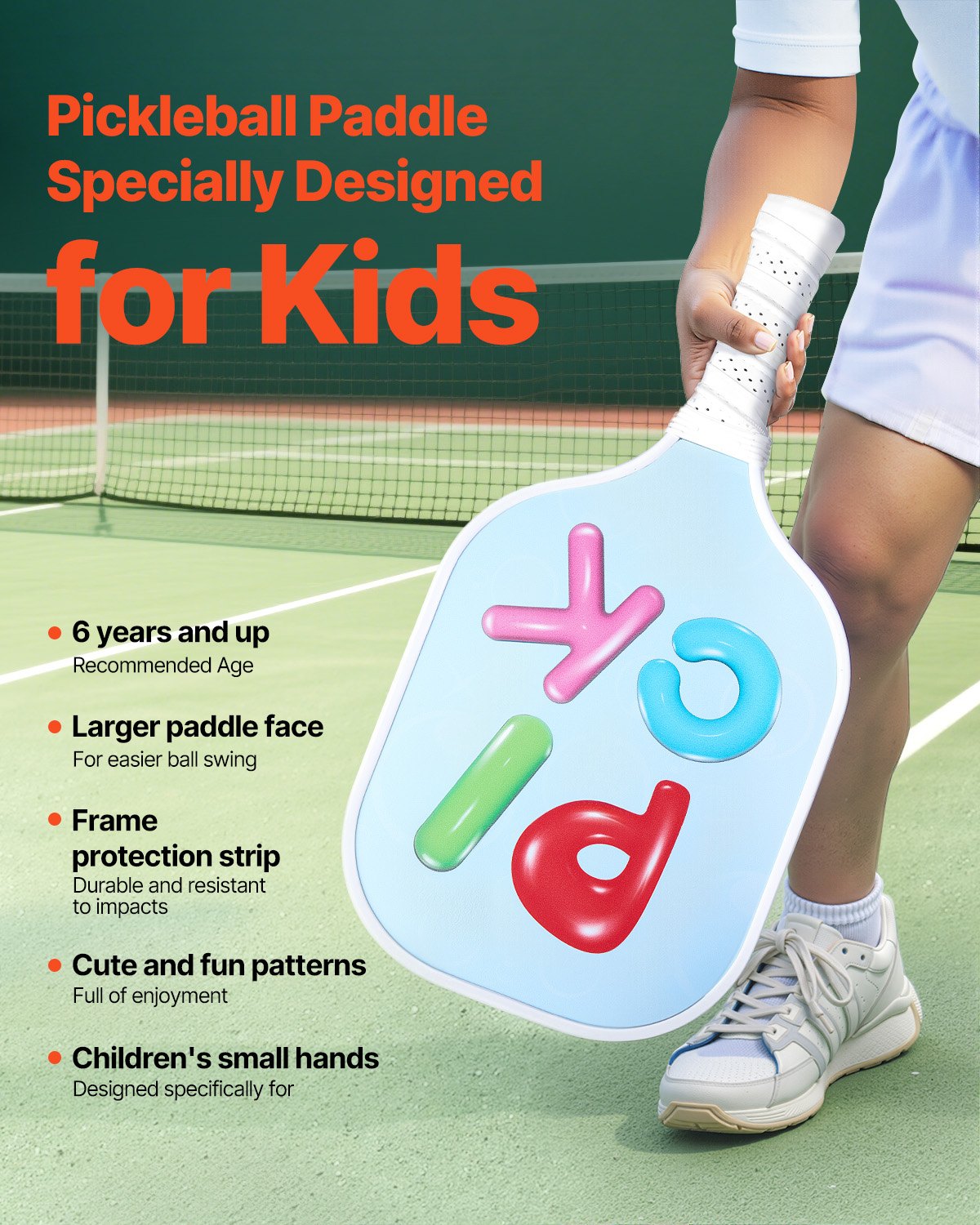 VEVOR Kids Pickleball Paddle, Lightweight Youth Pickleball Paddle with Small Grip and Cute Pattern, Fiberglass Pickle Ball Racket & Honeycomb Core, Child Size for Kids, Youth, Boys & Girls - DJZETKTXWHHS3TB6A001V0 - view 3