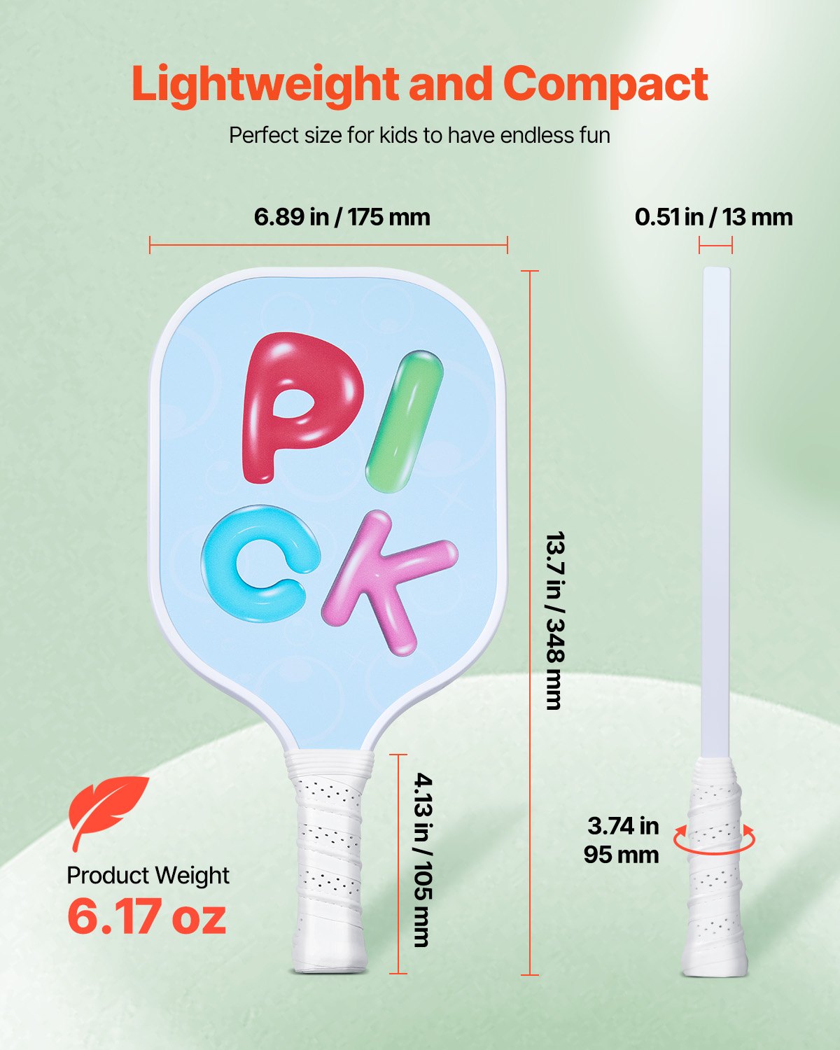 VEVOR Kids Pickleball Paddle, Lightweight Youth Pickleball Paddle with Small Grip and Cute Pattern, Fiberglass Pickle Ball Racket & Honeycomb Core, Child Size for Kids, Youth, Boys & Girls - DJZETKTXWHHS3TB6A001V0 - view 6