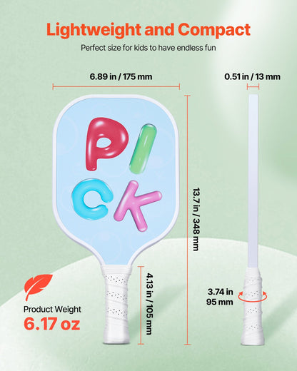 VEVOR Kids Pickleball Paddle, Lightweight Youth Pickleball Paddle with Small Grip and Cute Pattern, Fiberglass Pickle Ball Racket & Honeycomb Core, Child Size for Kids, Youth, Boys & Girls - DJZETKTXWHHS3TB6A001V0 - view 6