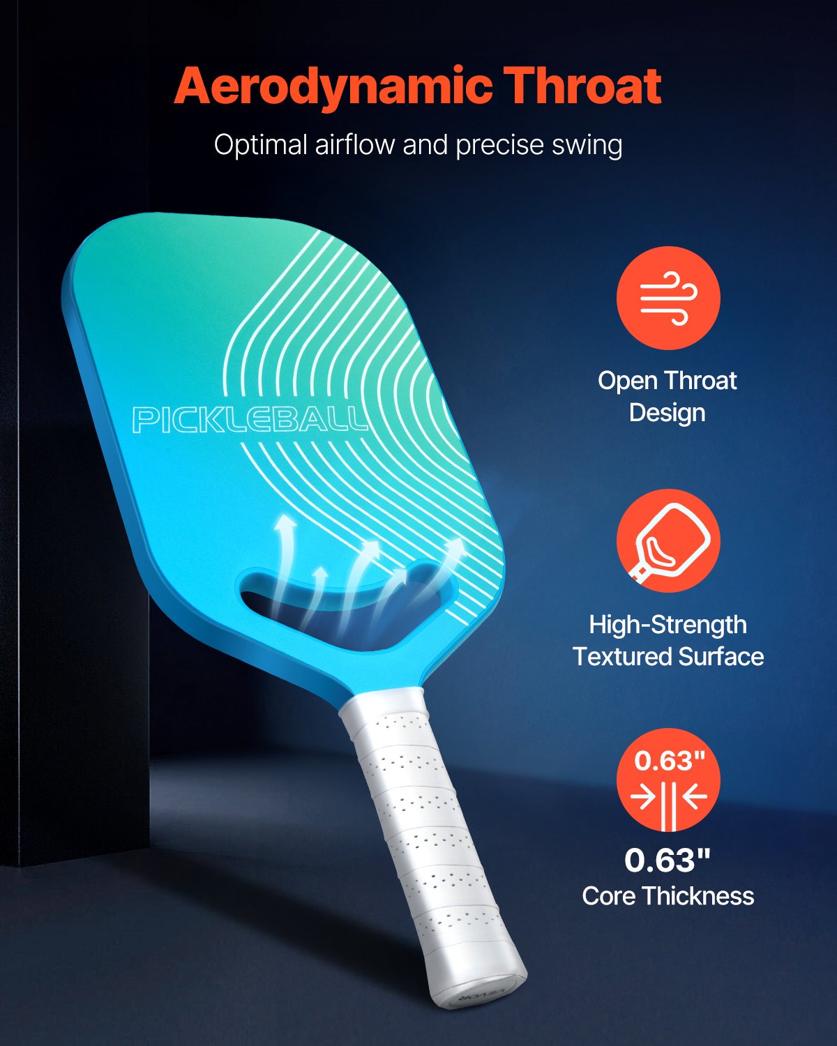 VEVOR Pickleball Paddle with Aero Throat, T700 Carbon Fiber Surface & Honeycomb Core, Professional Pickleball Paddle with Increased Power & Control & Spin, Pickle Ball Racket for Adults, Men & Women - DJZSYKT700TXDXOGQ001V0 - view 3