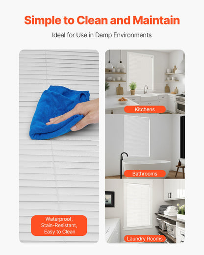 VEVOR Mini Blinds, 34" W x 48" H, 1" Slat Size, Cordless Horizontal Light Filtering Mini Blind for Indoor Windows, Easy to Clean and Simple Light Adjustment, for Home Decor, Room Darkening, White - DKAZYXJBYC34X5M5E001V0 - view 6