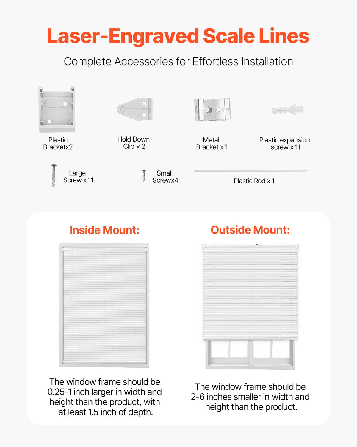 VEVOR Mini Blinds, 34" W x 48" H, 1" Slat Size, Cordless Horizontal Light Filtering Mini Blind for Indoor Windows, Easy to Clean and Simple Light Adjustment, for Home Decor, Room Darkening, White - DKAZYXJBYC34X5M5E001V0 - view 7