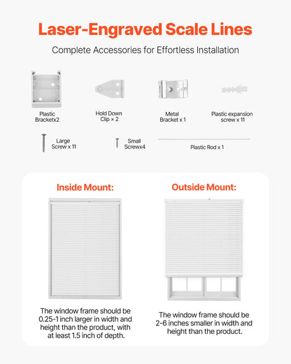 VEVOR Mini Blinds, 34" W x 48" H, 1" Slat Size, Cordless Horizontal Light Filtering Mini Blind for Indoor Windows, Easy to Clean and Simple Light Adjustment, for Home Decor, Room Darkening, White - DKAZYXJBYC34X5M5E001V0 - view 7