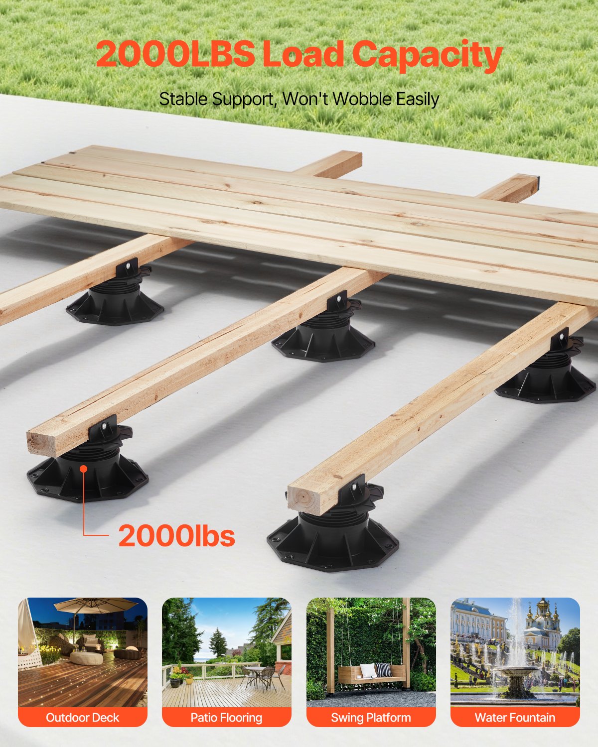 VEVOR Deck Blocks 12 PCS, 2000lbs / 907.18kg Load Capacity Deck Support Plastic Pedestal Paver, Raising 2.36 - 5.31 inch / 60 - 135 mm, Height Adjustable Shed Foundation Base for Wood Concrete Metal - DKCZCJZDKC60PJT4U001V0 - view 3