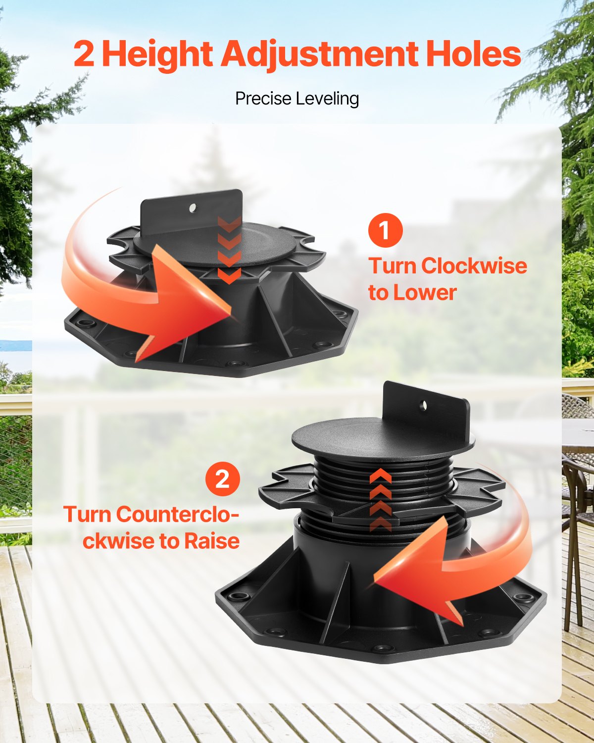 VEVOR Deck Blocks 12 PCS, 2000lbs / 907.18kg Load Capacity Deck Support Plastic Pedestal Paver, Raising 2.36 - 5.31 inch / 60 - 135 mm, Height Adjustable Shed Foundation Base for Wood Concrete Metal - DKCZCJZDKC60PJT4U001V0 - view 5