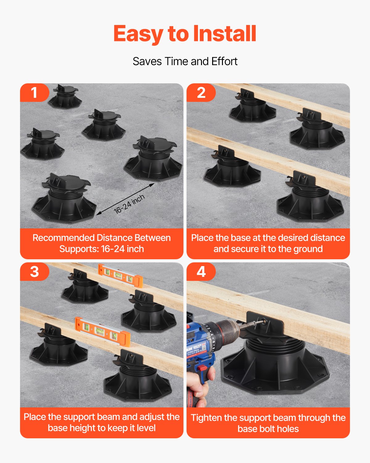VEVOR Deck Blocks 12 PCS, 2000lbs / 907.18kg Load Capacity Deck Support Plastic Pedestal Paver, Raising 2.36 - 5.31 inch / 60 - 135 mm, Height Adjustable Shed Foundation Base for Wood Concrete Metal - DKCZCJZDKC60PJT4U001V0 - view 7