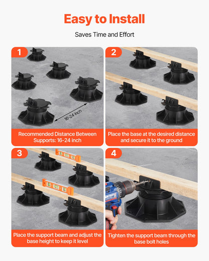 VEVOR Deck Blocks 12 PCS, 2000lbs / 907.18kg Load Capacity Deck Support Plastic Pedestal Paver, Raising 2.36 - 5.31 inch / 60 - 135 mm, Height Adjustable Shed Foundation Base for Wood Concrete Metal - DKCZCJZDKC60PJT4U001V0 - view 7