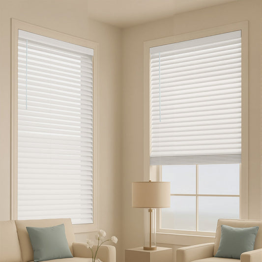 VEVOR Faux Wood Blinds, 2" Slat, 34.5" W x 60" H, Cordless Window Blinds and Shades with Decorative Board, Easy to Clean and Simple Light Adjustment, for Room Darkening, Home Interior Windows, White - DKFMBYC345INK65BH001V0 - view 1