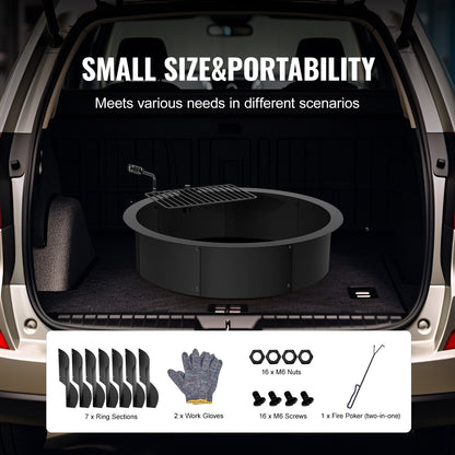 VEVOR Fire Pit Ring, Fire Pit Insert with Barbecue Fire Ring, 35-In Outer/31-In Inner Diameter, 8.5in Height, Carbon Steel Liner DIY Campfire Ring above/In-Ground, for Outdoor Camping, Bonfires - DKJHH31INCH165WYPV0 - view 7