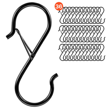 VEVOR S Hooks 36 Pack, 39.68 LBS Capacity for Bars up to 0.85 Inch, S Shaped Hooks with Safety Buckle, Heavy Duty Metal Hangers for Plants, Jeans, Clothes in Garden, Closet, Kitchen, Bedroom, Black - DKKGG12JZ375K1G0E001V0 - view 1