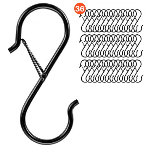 VEVOR S Hooks 36 Pack, 39.68 LBS Capacity for Bars up to 0.85 Inch, S Shaped Hooks with Safety Buckle, Heavy Duty Metal Hangers for Plants, Jeans, Clothes in Garden, Closet, Kitchen, Bedroom, Black - DKKGG12JZ375K1G0E001V0 - view 2
