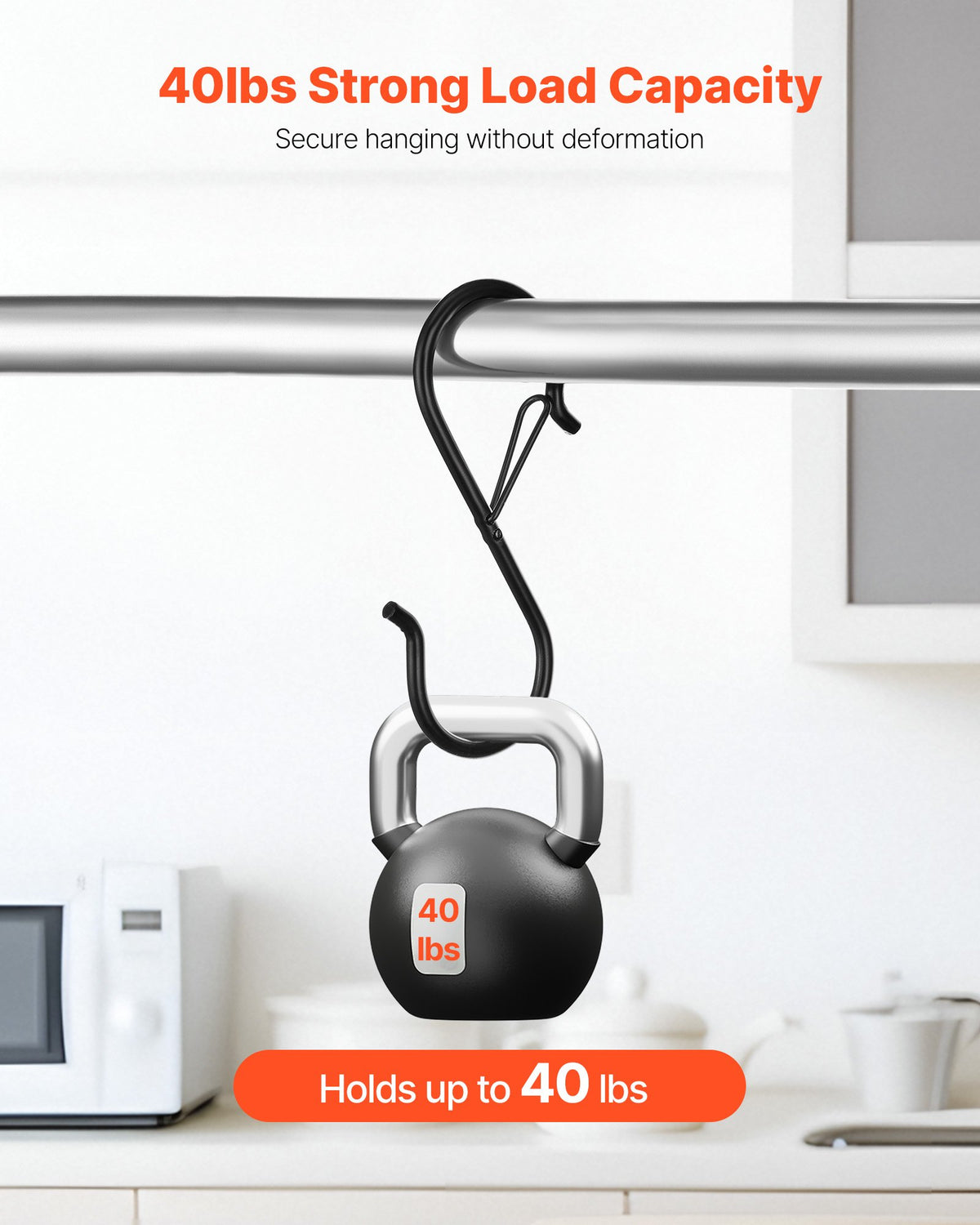 VEVOR S Hooks 36 Pack, 39.68 LBS Capacity for Bars up to 0.85 Inch, S Shaped Hooks with Safety Buckle, Heavy Duty Metal Hangers for Plants, Jeans, Clothes in Garden, Closet, Kitchen, Bedroom, Black - DKKGG12JZ375K1G0E001V0 - view 3