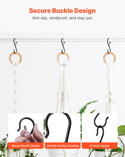 VEVOR S Hooks 36 Pack, 39.68 LBS Capacity for Bars up to 0.85 Inch, S Shaped Hooks with Safety Buckle, Heavy Duty Metal Hangers for Plants, Jeans, Clothes in Garden, Closet, Kitchen, Bedroom, Black - DKKGG12JZ375K1G0E001V0 - view 4