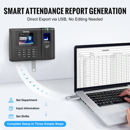 VEVOR Time Clock, Fingerprint Time Clocks for Employees Small Business, Biometric Time Clock with 5 RFID Cards & USB Drive,  Automatic Punch In/Out, No Monthly Fees - DKKQJBDWIFIDCKI33V1 - view 5