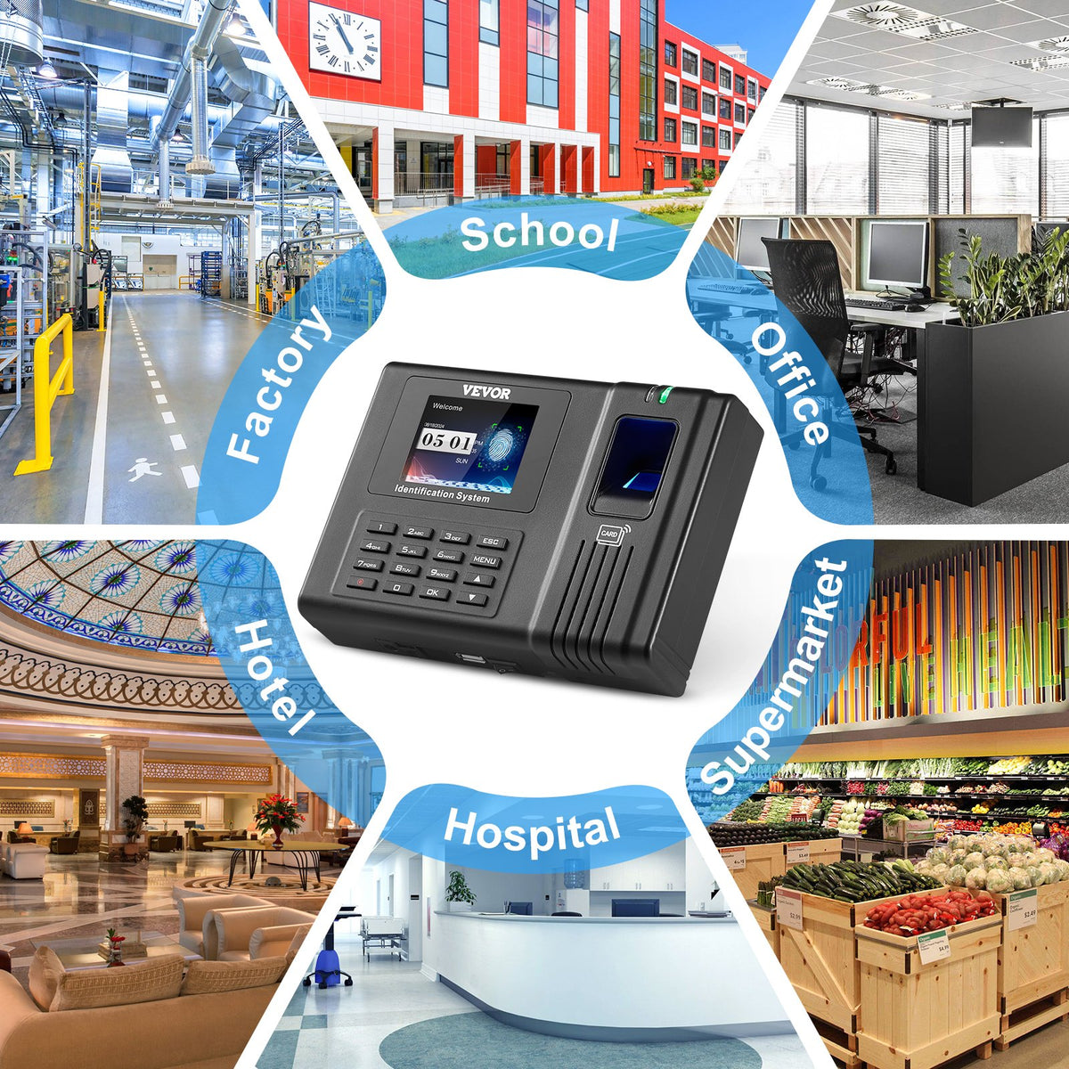 VEVOR Time Clock, Fingerprint Time Clocks for Employees Small Business, Biometric Time Clock with 5 RFID Cards & USB Drive,  Automatic Punch In/Out, No Monthly Fees - DKKQJBDWIFIDCKI33V1 - view 7