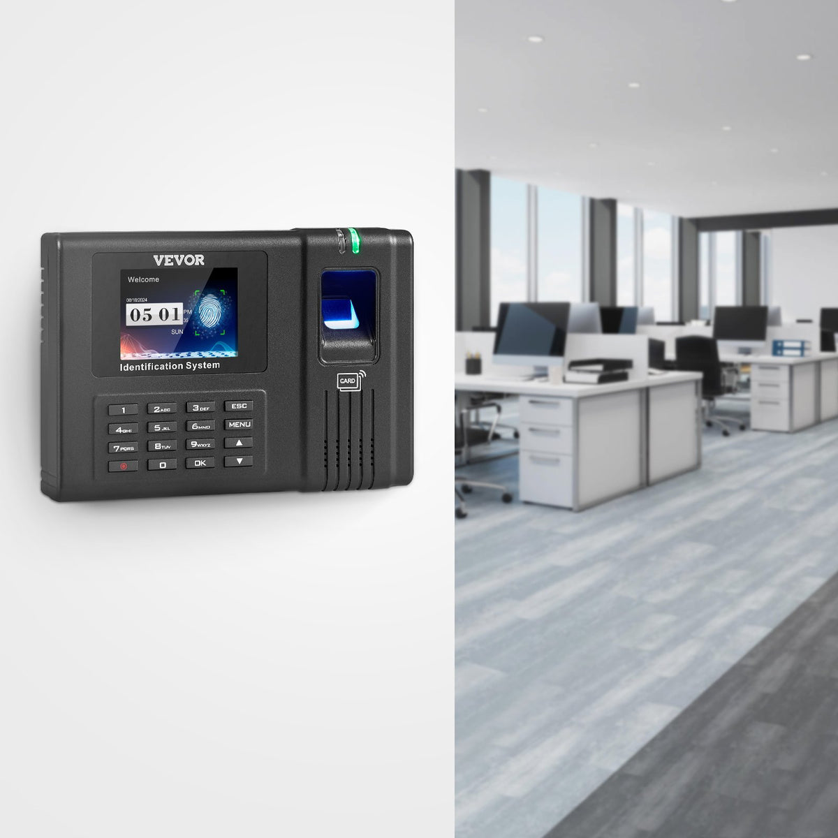 VEVOR Time Clock, Fingerprint Time Clocks for Employees Small Business, Biometric Time Clock with 5 RFID Cards & USB Drive,  Automatic Punch In/Out, No Monthly Fees - DKKQJBDWIFIDCKI33V1 - view 9