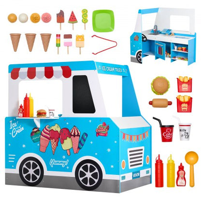 VEVOR Ice Cream Cart for Kids, 20+ PCS Ice Cream Truck Wooden Playset, Pretend Play Stand with Steering Wheel & Chalkboard, Payment Scanner & Freezer, Faucet & Sink, Suitable for Kids 3-7 Years Old - DKSHCMZKCDKSSH4LLV0 - view 2