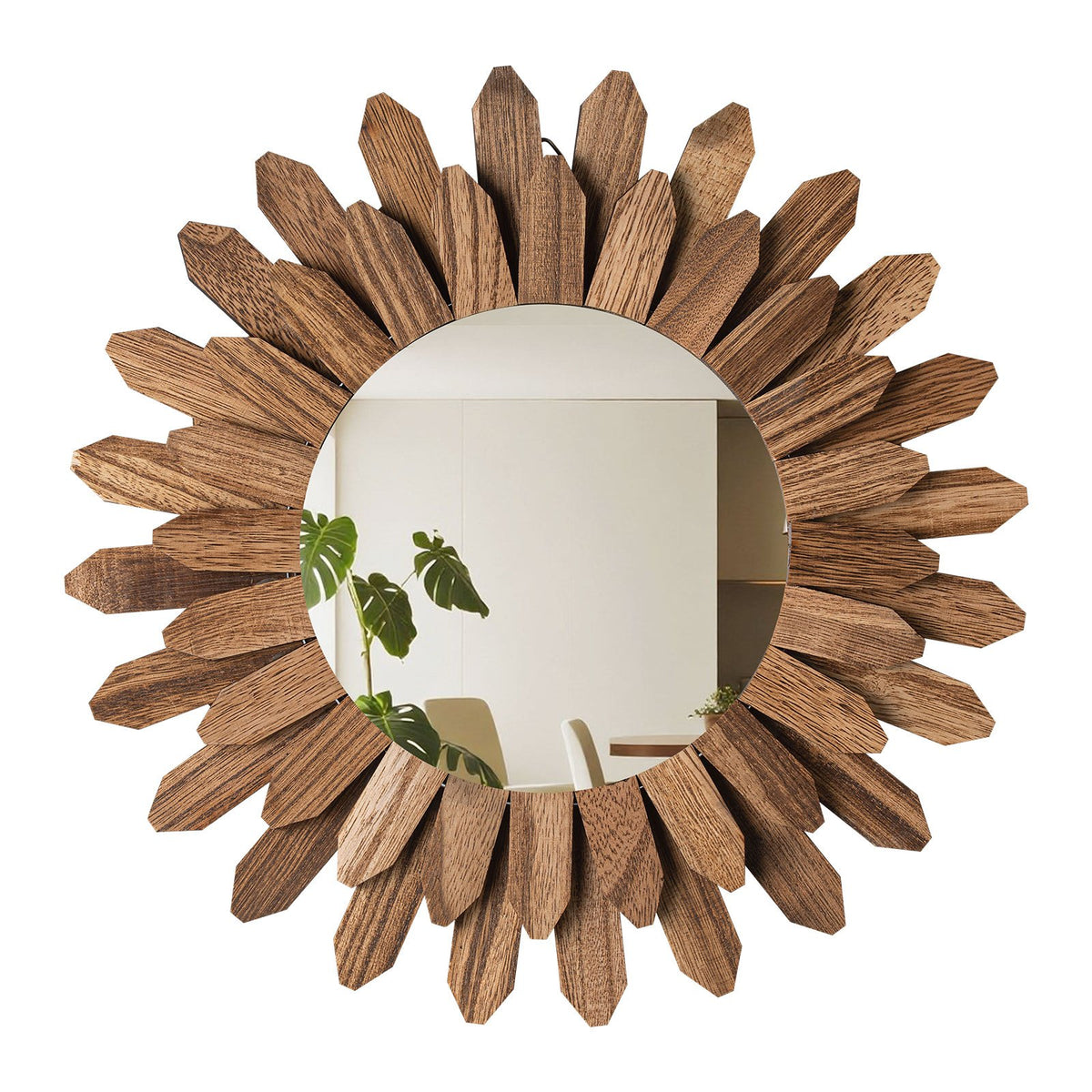 VEVOR Wall Mirror Decorative, 12-inch Rustic Wood Wall Decor Mirror, Boho Sunburst Aesthetic Mirrors for Bedroom Living Room Bathroom Entryway - Warming Gifts for New Home (Carbonized Black) - DKSZSQJ1J0005EYSB001V0 - view 1