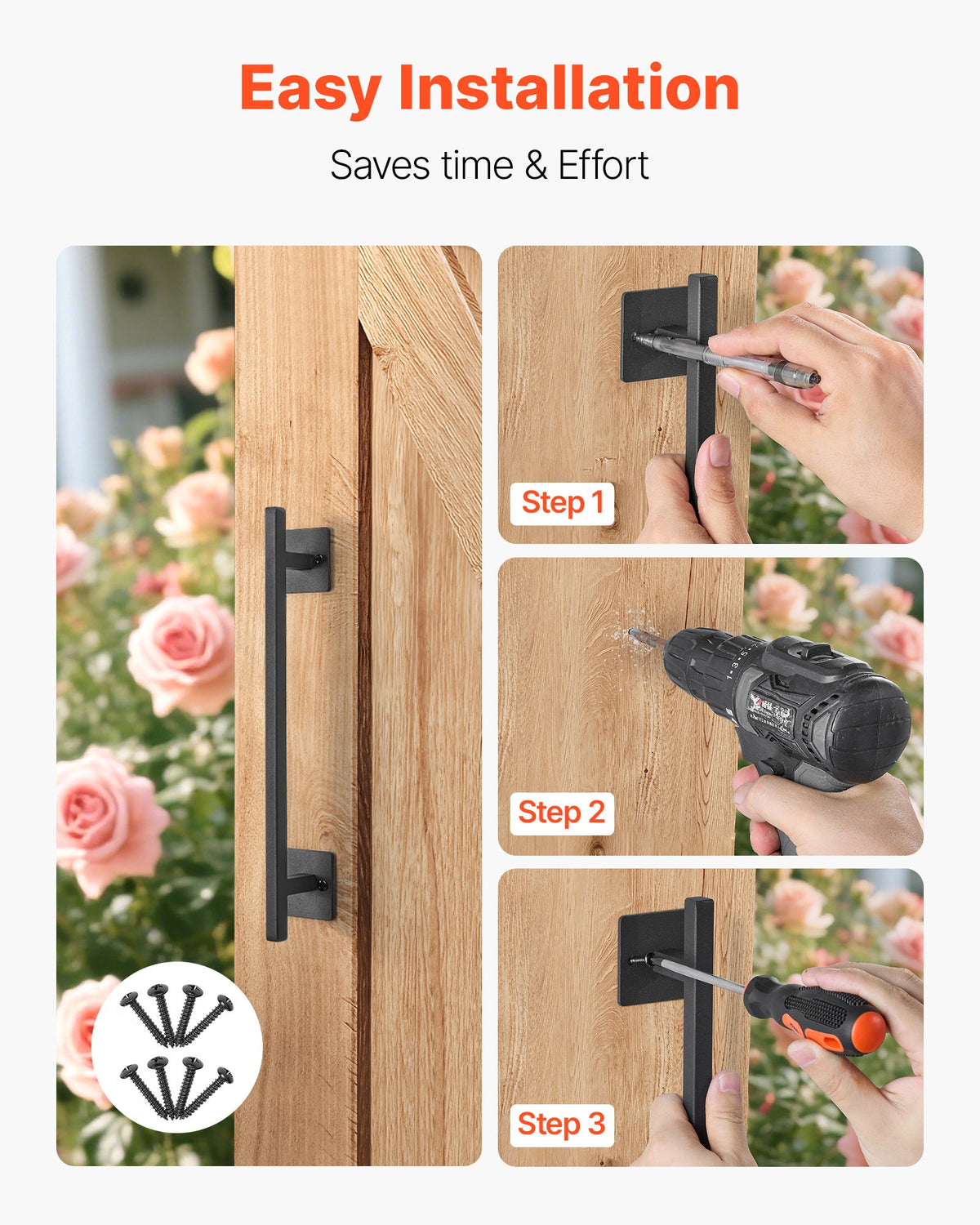 VEVOR Barn Door Handle, 2Pcs 12.6 in Rustic Fence Gate Handle, Rust-Resistant Coating, Heavy Duty Carbon Steel Outdoor Gate Handles, Easy to Install, Metal Sliding Door Pulls for Garage Shed Pantry - DKXZLMBS12INECDUE001V0 - view 5