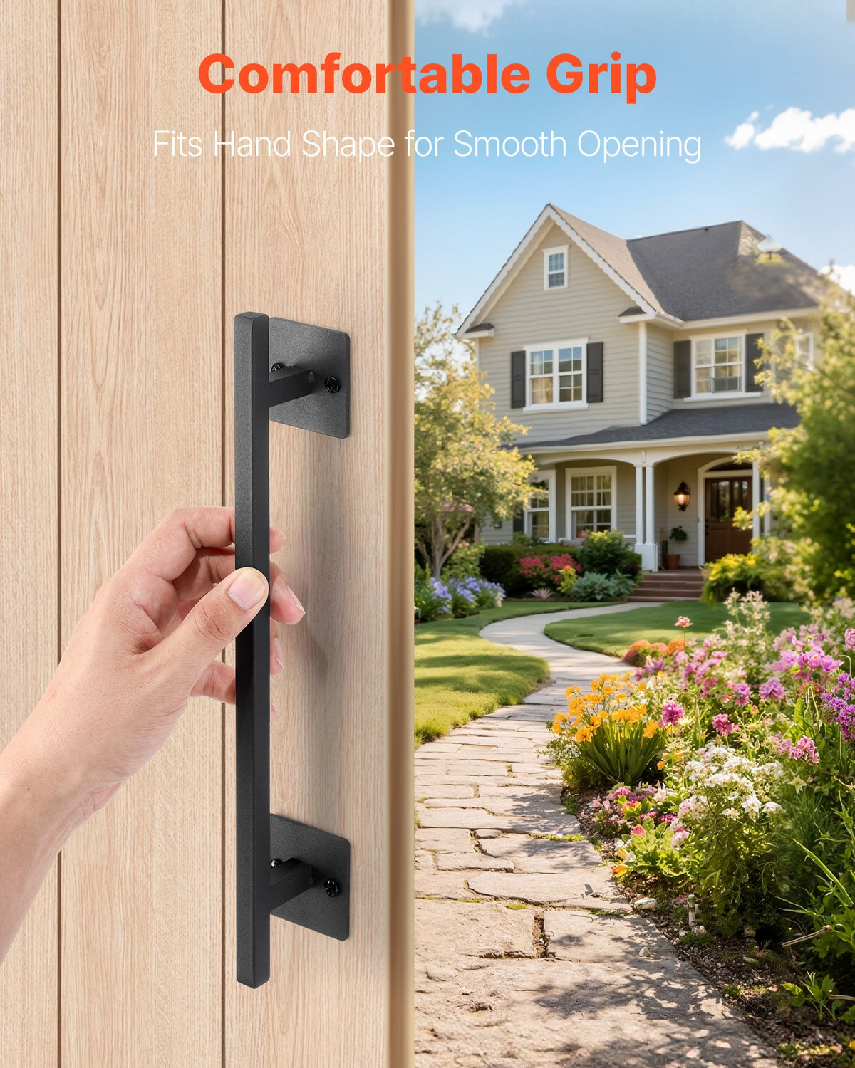 VEVOR Barn Door Handle, 2Pcs 12.6 in Rustic Fence Gate Handle, Rust-Resistant Coating, Heavy Duty Carbon Steel Outdoor Gate Handles, Easy to Install, Metal Sliding Door Pulls for Garage Shed Pantry - DKXZLMBS12INECDUE001V0 - view 6
