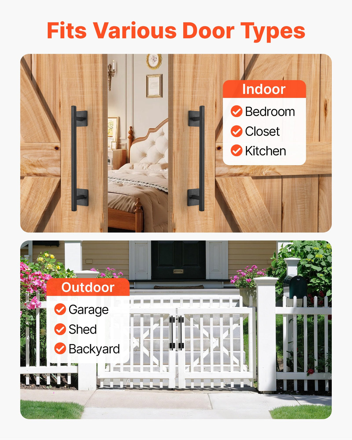 VEVOR Barn Door Handle, 2Pcs 12.6 in Rustic Fence Gate Handle, Rust-Resistant Coating, Heavy Duty Carbon Steel Outdoor Gate Handles, Easy to Install, Metal Sliding Door Pulls for Garage Shed Pantry - DKXZLMBS12INECDUE001V0 - view 7