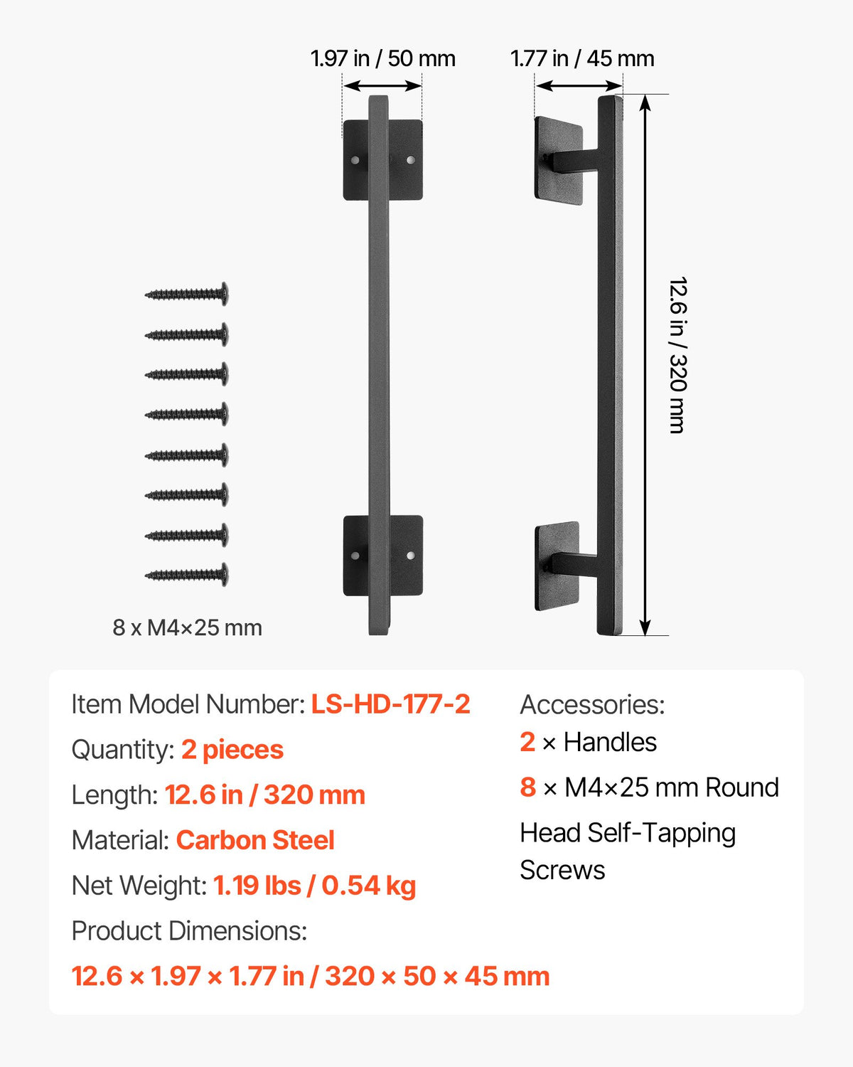 VEVOR Barn Door Handle, 2Pcs 12.6 in Rustic Fence Gate Handle, Rust-Resistant Coating, Heavy Duty Carbon Steel Outdoor Gate Handles, Easy to Install, Metal Sliding Door Pulls for Garage Shed Pantry - DKXZLMBS12INECDUE001V0 - view 8