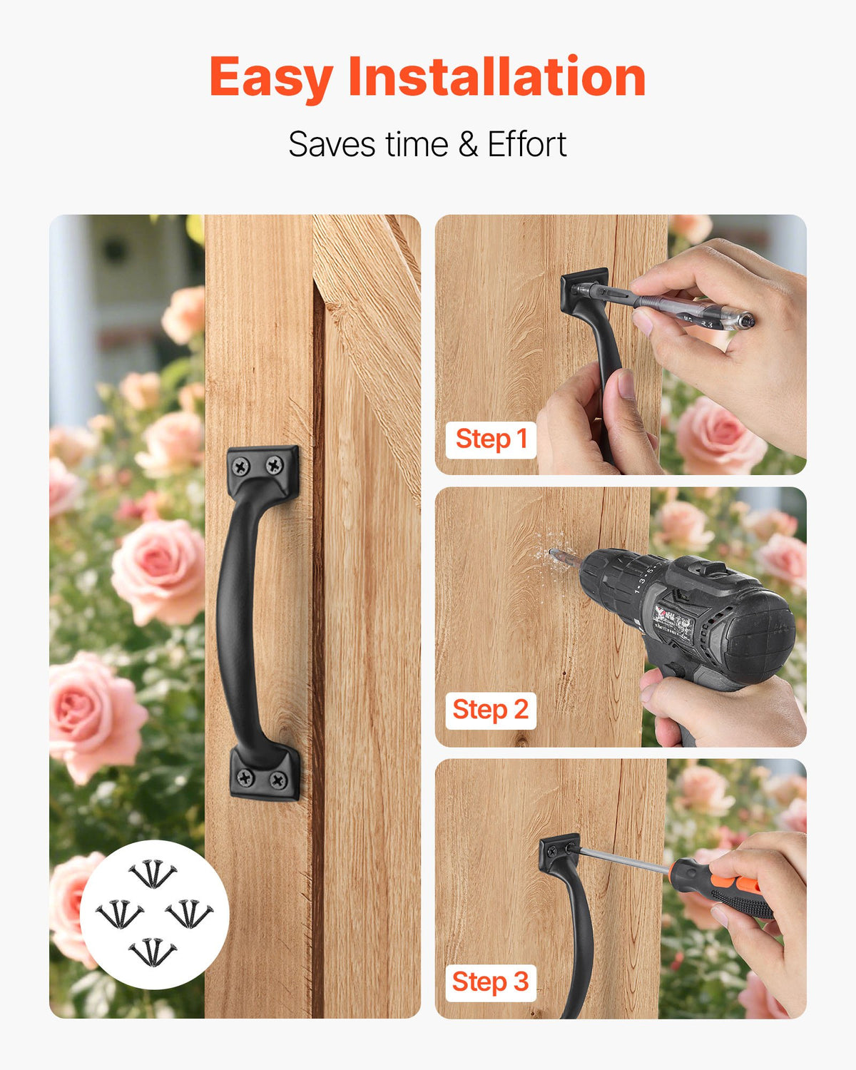 VEVOR Barn Door Handle, 4Pcs 6.5 in Rustic Fence Gate Handle, Rust-Resistant Coating, Heavy Duty Carbon Steel Outdoor Gate Handles, Easy to Install, Metal Sliding Door Pulls for Garage Shed Pantry - DKXZLMBS65INGIQ1H001V0 - view 5