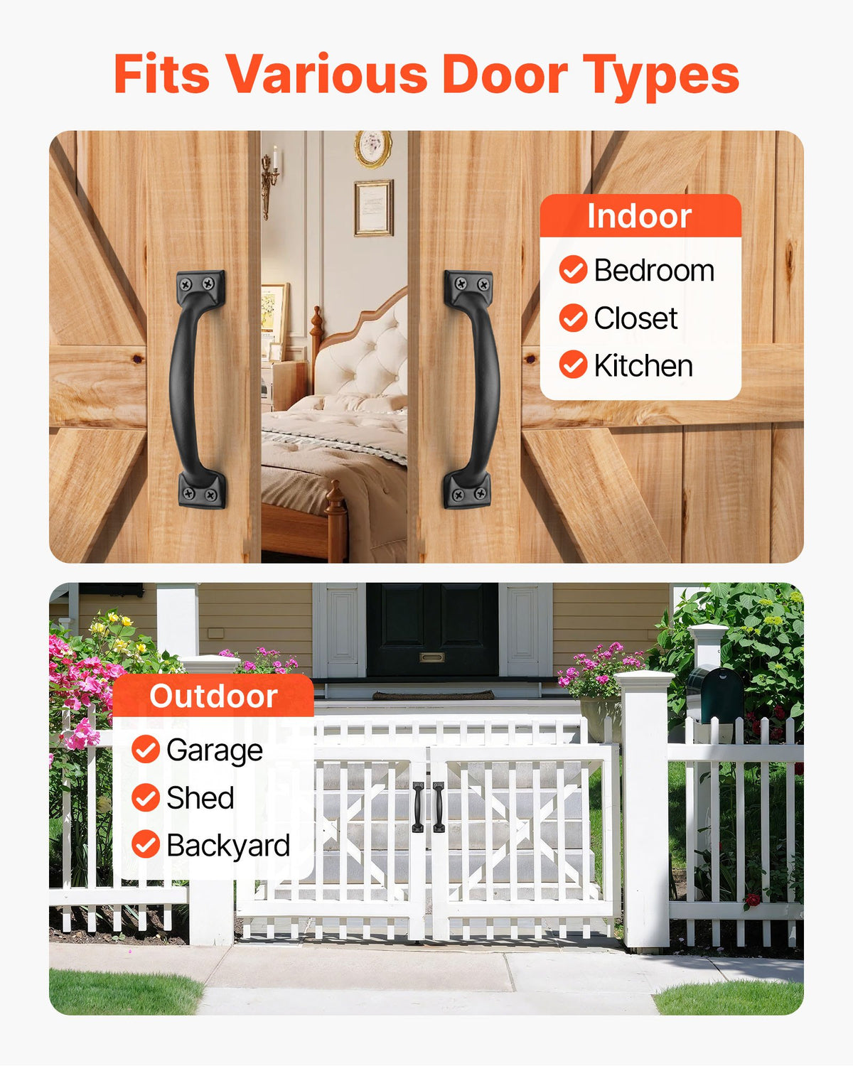VEVOR Barn Door Handle, 4Pcs 6.5 in Rustic Fence Gate Handle, Rust-Resistant Coating, Heavy Duty Carbon Steel Outdoor Gate Handles, Easy to Install, Metal Sliding Door Pulls for Garage Shed Pantry - DKXZLMBS65INGIQ1H001V0 - view 7