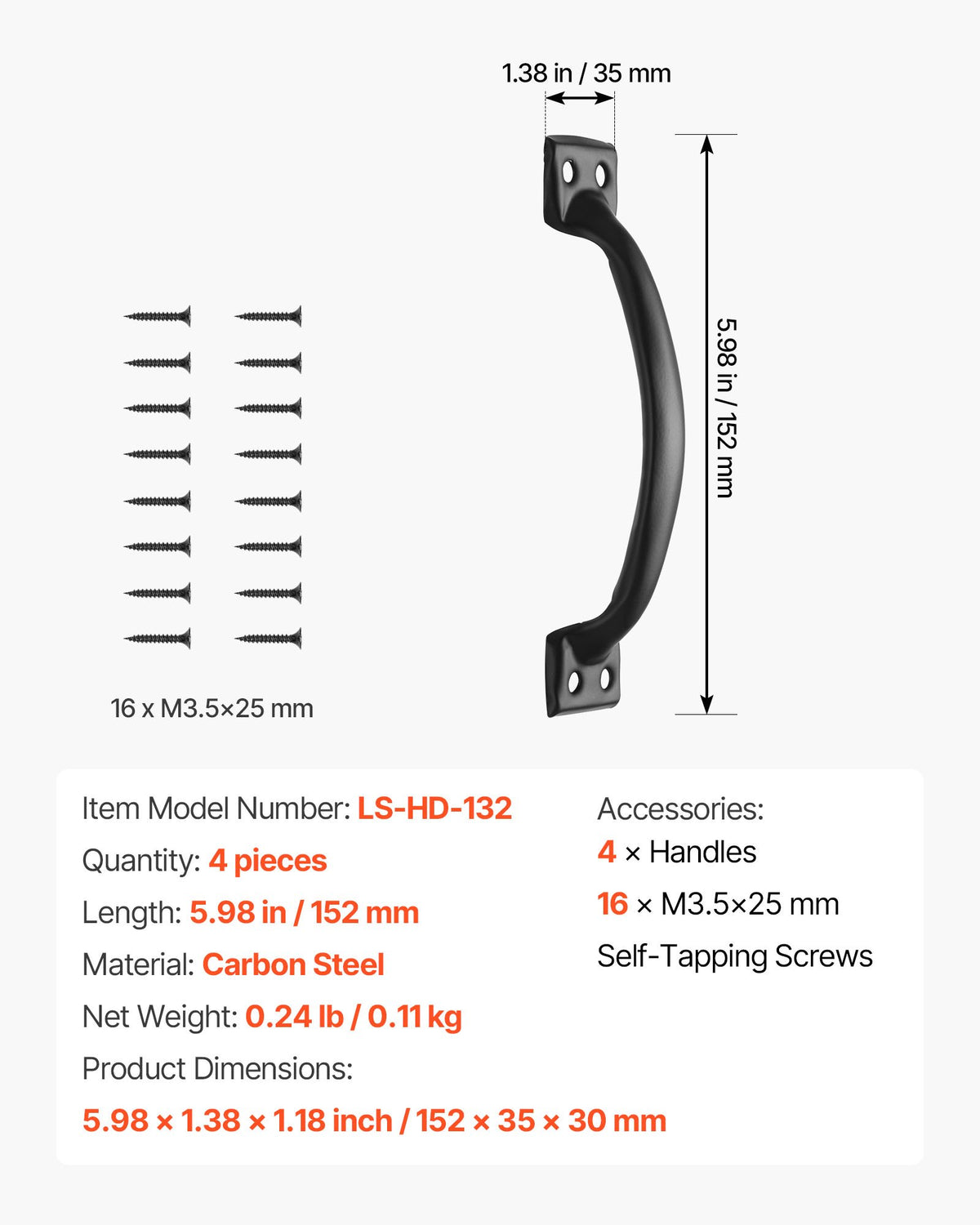 VEVOR Barn Door Handle, 4Pcs 6.5 in Rustic Fence Gate Handle, Rust-Resistant Coating, Heavy Duty Carbon Steel Outdoor Gate Handles, Easy to Install, Metal Sliding Door Pulls for Garage Shed Pantry - DKXZLMBS65INGIQ1H001V0 - view 8