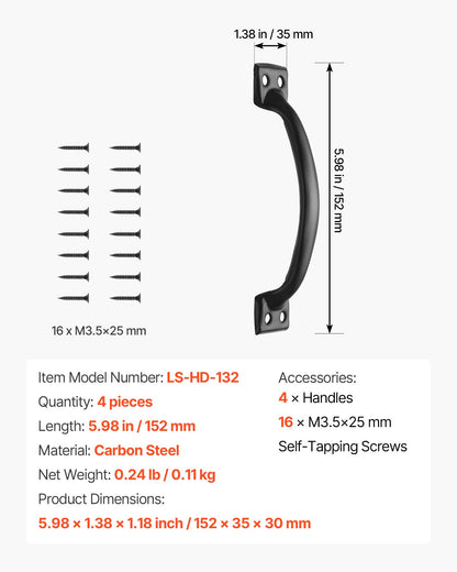 VEVOR Barn Door Handle, 4Pcs 6.5 in Rustic Fence Gate Handle, Rust-Resistant Coating, Heavy Duty Carbon Steel Outdoor Gate Handles, Easy to Install, Metal Sliding Door Pulls for Garage Shed Pantry - DKXZLMBS65INGIQ1H001V0 - view 8