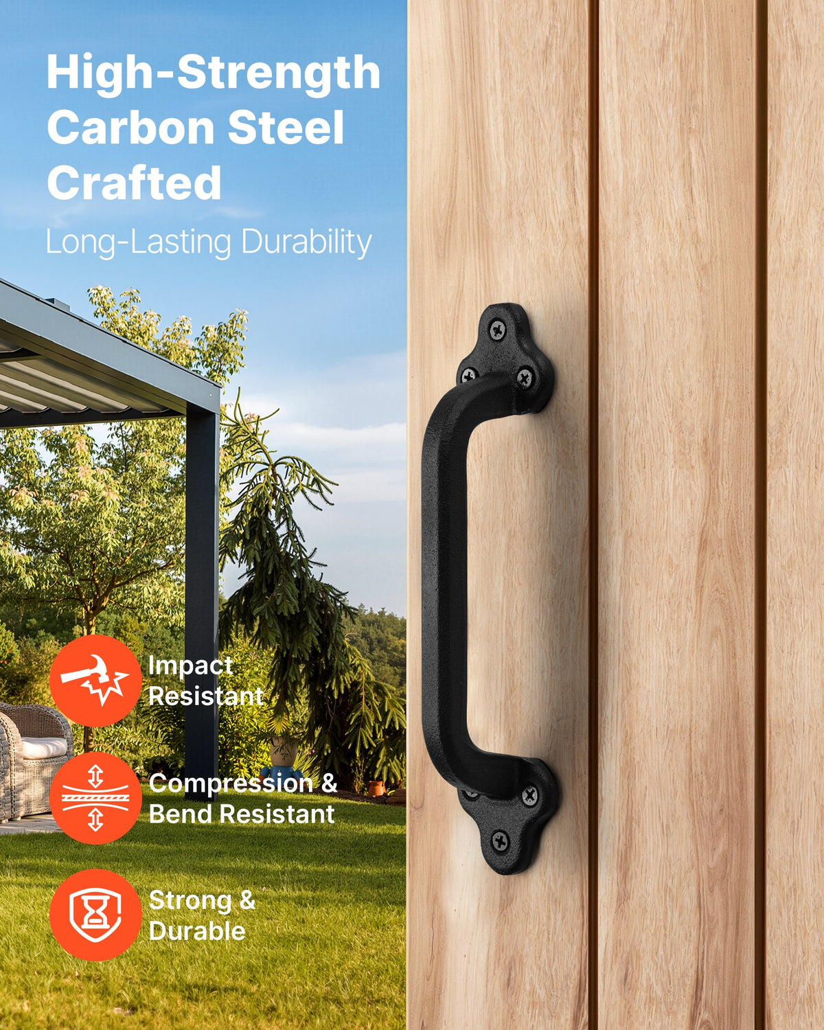 VEVOR Barn Door Handle, 9 in Rustic Fence Gate Handle, Rust-Resistant Coating, Heavy Duty Carbon Steel Outdoor Gate Handles, Easy to Install, Metal Sliding Door Pulls for Garage Shed Closet Pantry - DKXZLMBS9INCU5LTZ001V0 - view 3