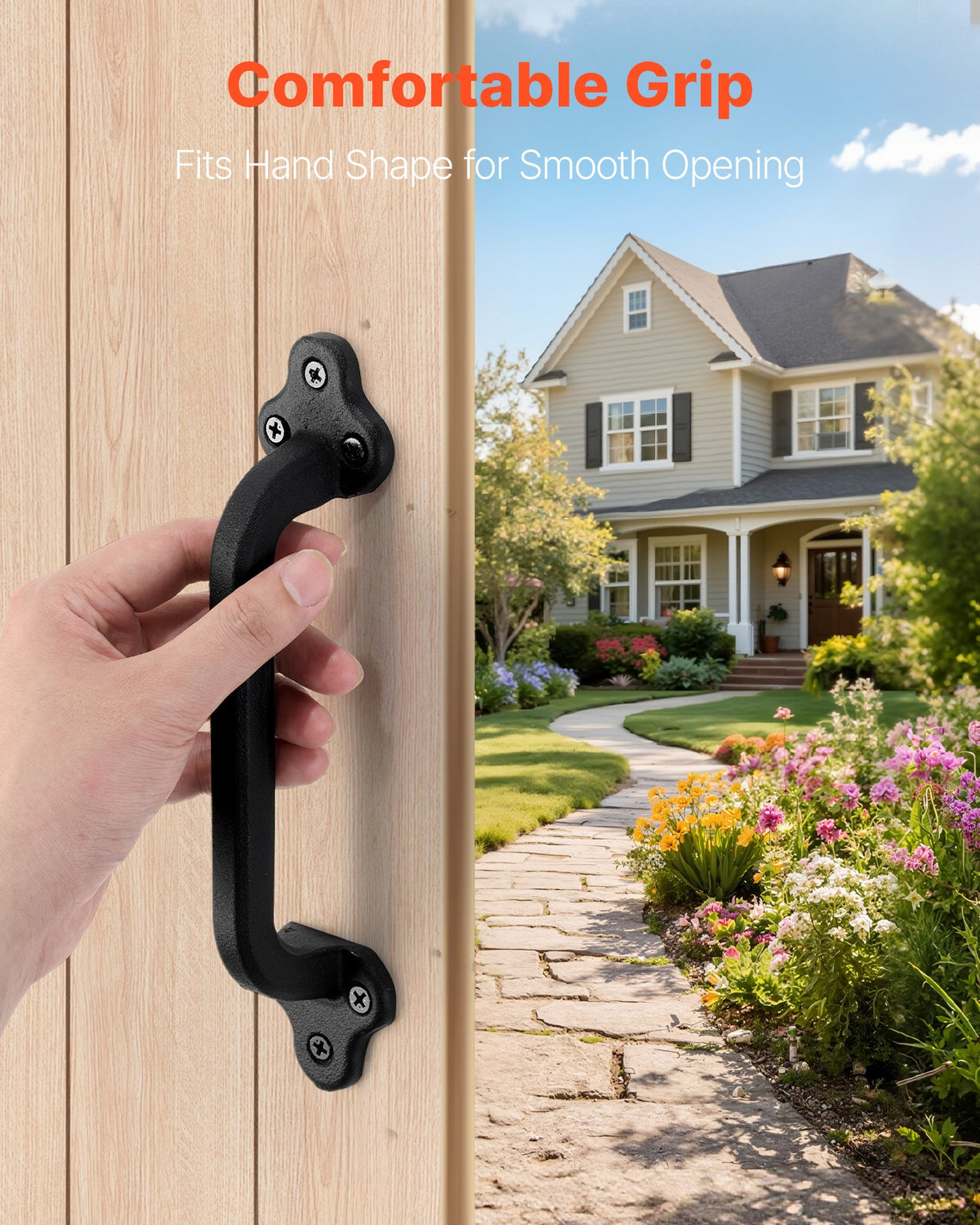 VEVOR Barn Door Handle, 9 in Rustic Fence Gate Handle, Rust-Resistant Coating, Heavy Duty Carbon Steel Outdoor Gate Handles, Easy to Install, Metal Sliding Door Pulls for Garage Shed Closet Pantry - DKXZLMBS9INCU5LTZ001V0 - view 6