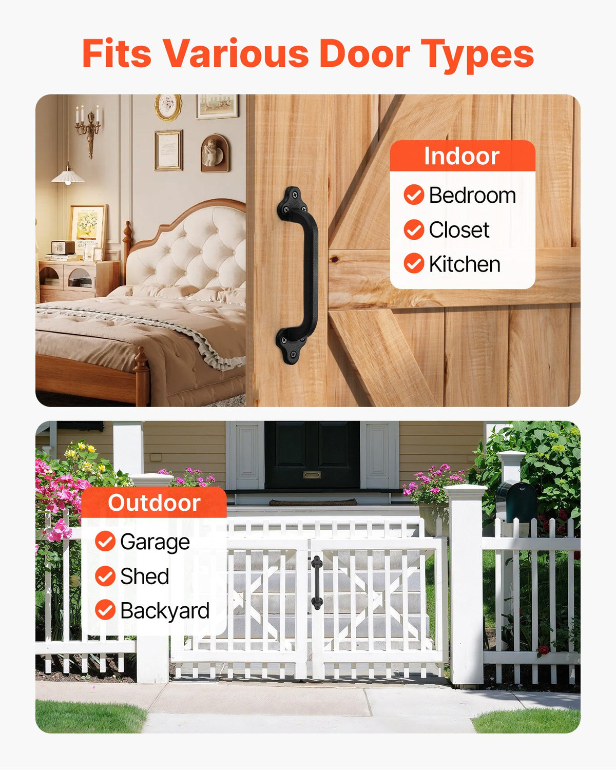 VEVOR Barn Door Handle, 9 in Rustic Fence Gate Handle, Rust-Resistant Coating, Heavy Duty Carbon Steel Outdoor Gate Handles, Easy to Install, Metal Sliding Door Pulls for Garage Shed Closet Pantry - DKXZLMBS9INCU5LTZ001V0 - view 7