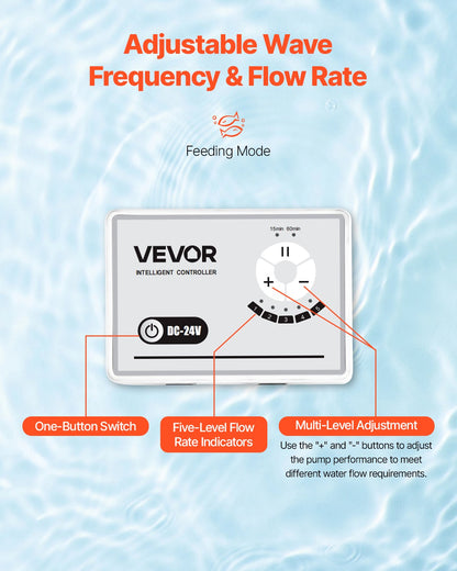 VEVOR Aquarium 24V DC Water Pump, 30W, 800 GPH Marine Wavemaker Return Pump with Controller, Adjustable Flow, Feed Mode, 11.5 ft Maximum Lift, for Saltwater Freshwater Fish Tank Sump Pond Circulation - DKZQDSZZLJHL0FSB6001V1 - view 4