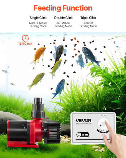 VEVOR Aquarium 24V DC Water Pump, 100W, 2642 GPH Marine Wavemaker Return Pump with Controller, Adjustable Flow, Feed Mode, 19.7 ft Max Lift, for Saltwater Freshwater Fish Tank Sump Pond Circulation - DKZQDSZZLJHL6HM97001V1 - view 7
