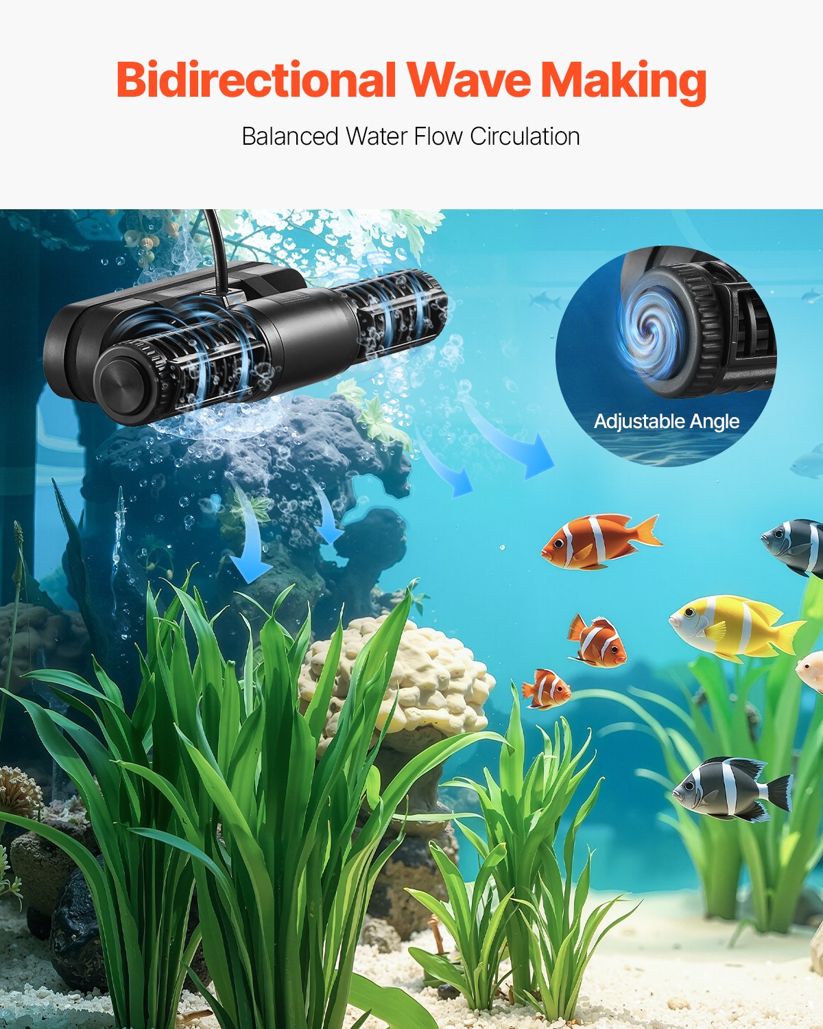 VEVOR Aquarium Wave Maker, 25W, 2380 GPH Adjustable Cross Flow Pump with Controller, Magnetic DC 24V Aquarium Powerhead, Strong Magnetic Base, 360° Rotating Wavemaker, for Saltwater Marine Freshwater - DKZQDSZZLJHLMCBML001V1 - view 3