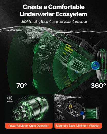 VEVOR Aquarium Wave Maker, 40W, 3963 GPH Quiet and Strong DC Powerhead, Adjustable Fish Tank Circulation Pump with Controller, Strong Magnetic Base, 360° Rotating Wavemaker, for Freshwater Saltwater - DKZQDSZZLJMN35L11001V1 - view 4