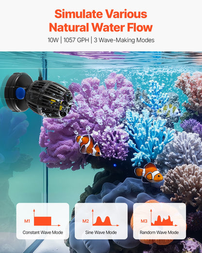 VEVOR Aquarium Wave Maker, 10W, 1057 GPH Quiet and Strong DC Powerhead, Adjustable Fish Tank Circulation Pump with Controller, Strong Magnetic Base, 360° Rotating Wavemaker, for Freshwater Saltwater - DKZQDSZZLJMNVJMXF001V1 - view 3