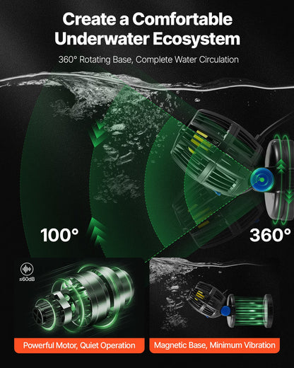VEVOR Aquarium Wave Maker, 10W, 1057 GPH Quiet and Strong DC Powerhead, Adjustable Fish Tank Circulation Pump with Controller, Strong Magnetic Base, 360° Rotating Wavemaker, for Freshwater Saltwater - DKZQDSZZLJMNVJMXF001V1 - view 4
