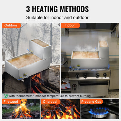 VEVOR Maple Syrup Evaporator Pan, 19.6 Gallon, 285 Cups of 8.8oz Maple Syrup, Flat Evaporator Pan with Thermometer, 2 Valves and 3 Heating Methods, 304 Stainless Steel Maple Syrup Pan for Home, Outdoor - DLCZFQ196JL0JM3FQV0 - view 6