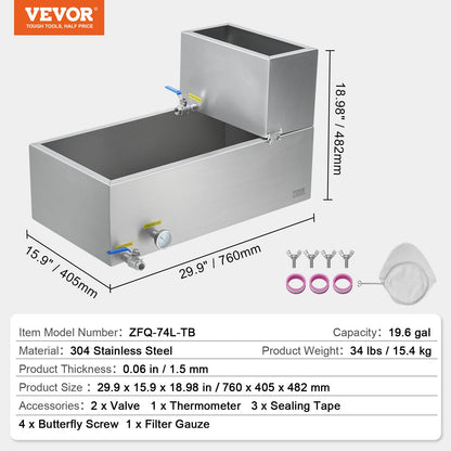 VEVOR Maple Syrup Evaporator Pan, 19.6 Gallon, 285 Cups of 8.8oz Maple Syrup, Flat Evaporator Pan with Thermometer, 2 Valves and 3 Heating Methods, 304 Stainless Steel Maple Syrup Pan for Home, Outdoor - DLCZFQ196JL0JM3FQV0 - view 8