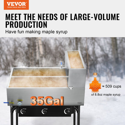 VEVOR Maple Syrup Evaporator Pan, 35 Gallon, 509 Cups of 8.8oz Maple Syrup, Flat Evaporator Pan with Thermometer, 2 Valves and 3 Heating Methods, 304 Stainless Steel Maple Syrup Pan for Home, Outdoor - DLCZFQ35JL00KCM7TV0 - view 3