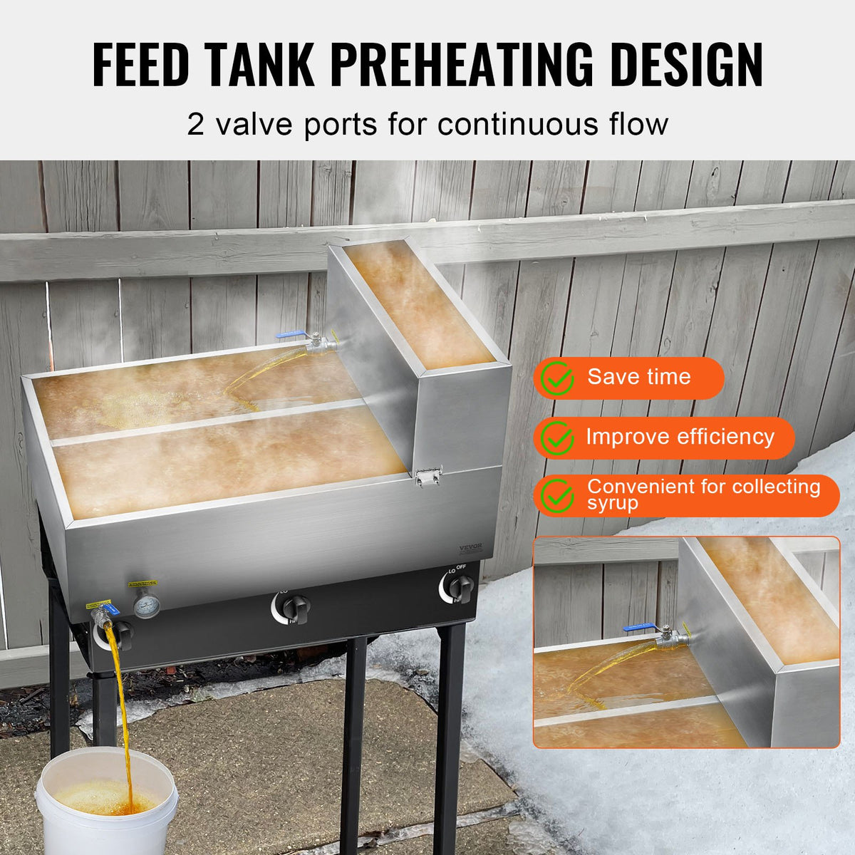 VEVOR Maple Syrup Evaporator Pan, 35 Gallon, 509 Cups of 8.8oz Maple Syrup, Flat Evaporator Pan with Thermometer, 2 Valves and 3 Heating Methods, 304 Stainless Steel Maple Syrup Pan for Home, Outdoor - DLCZFQ35JL00KCM7TV0 - view 7