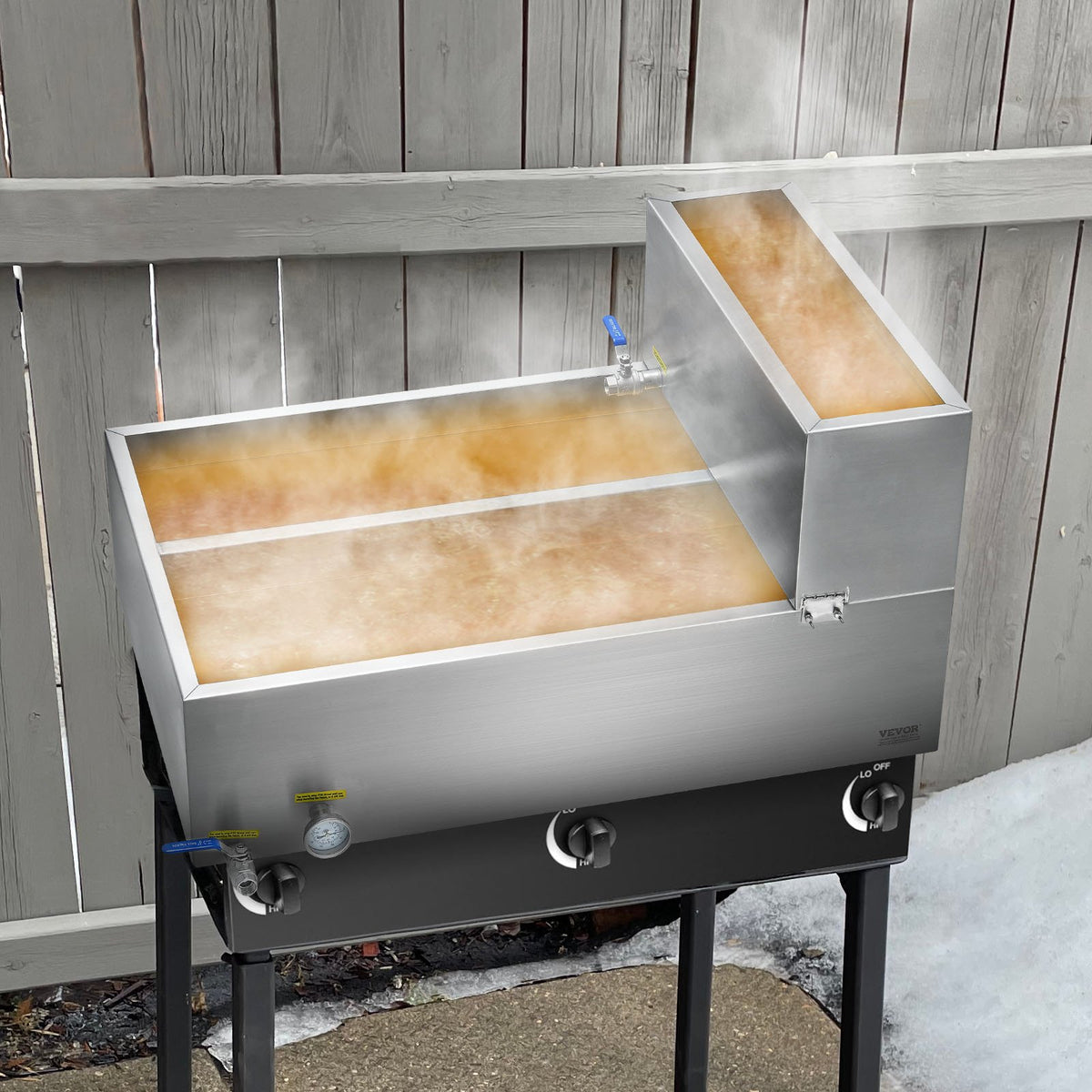 VEVOR Maple Syrup Evaporator Pan, 35 Gallon, 509 Cups of 8.8oz Maple Syrup, Flat Evaporator Pan with Thermometer, 2 Valves and 3 Heating Methods, 304 Stainless Steel Maple Syrup Pan for Home, Outdoor - DLCZFQ35JL00KCM7TV0 - view 9