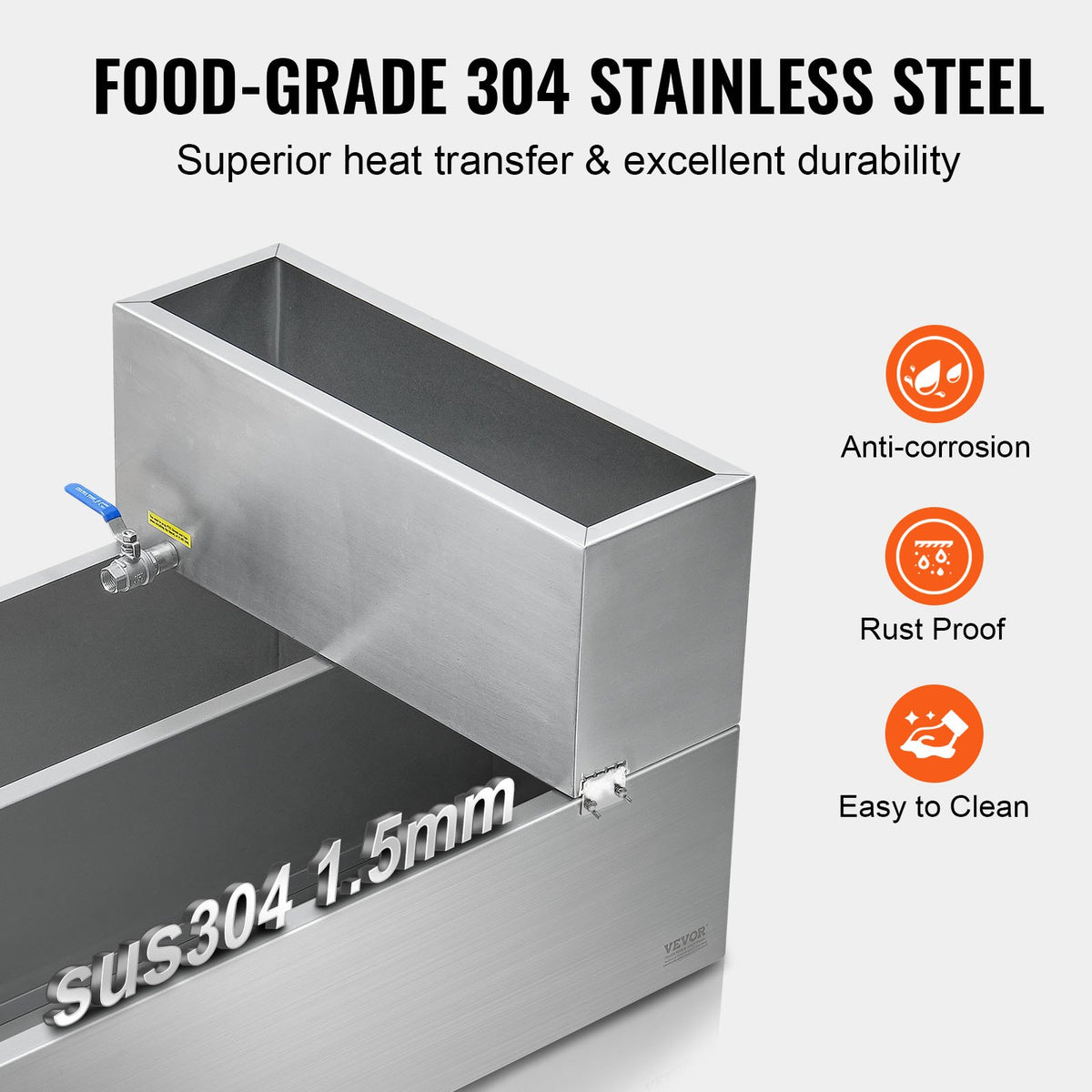 VEVOR Maple Syrup Evaporator Pan, 47 Gallon, 683 Cups of 8.8oz Maple Syrup, Flat Evaporator Pan with Thermometer, 2 Valves and 3 Heating Methods, 304 Stainless Steel Maple Syrup Pan for Home, Outdoor - DLCZFQ47JL00F8EDKV0 - view 4