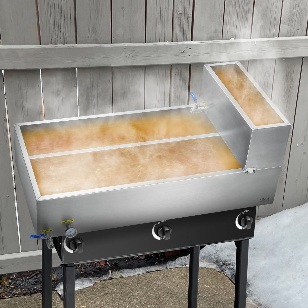 VEVOR Maple Syrup Evaporator Pan, 47 Gallon, 683 Cups of 8.8oz Maple Syrup, Flat Evaporator Pan with Thermometer, 2 Valves and 3 Heating Methods, 304 Stainless Steel Maple Syrup Pan for Home, Outdoor - DLCZFQ47JL00F8EDKV0 - view 9