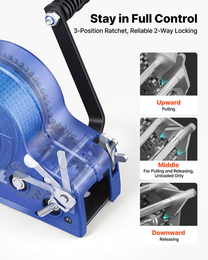VEVOR Boat Winch, 3500 lbs Hand Winch, Heavy Duty Manual Rope Crank with 20ft Gray-Black Polyester Strap, Portable Two-Way Ratchet, Anti-Slip Handle Gear for Boat Trailer ATV Towing - DLDSDJPHHS35SW7CR001V0 - view 5