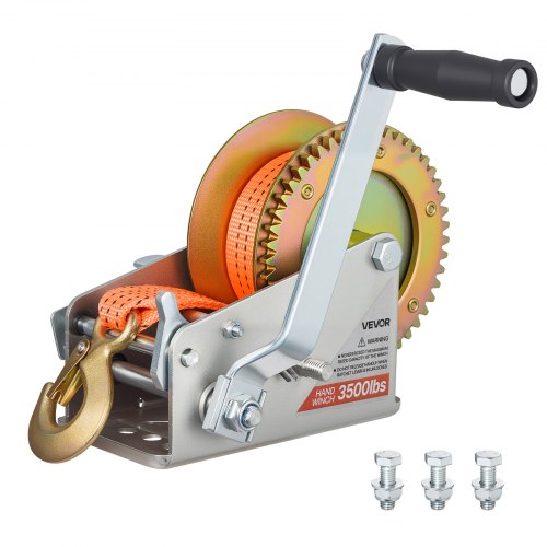 VEVOR Boat Winch, 3500 lbs Hand Winch, Heavy Duty Manual Rope Crank with 20ft Orange Polyester Strap, Portable Two-Way Ratchet, 2 Speed Switchable, Anti-Slip Handle Gear for Boat Trailer ATV Towing - DLDSDJPYS350V547I001V0 - view 2