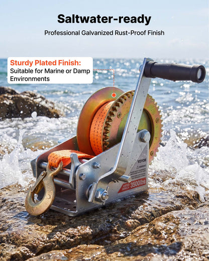 VEVOR Boat Winch, 3500 lbs Hand Winch, Heavy Duty Manual Rope Crank with 20ft Orange Polyester Strap, Portable Two-Way Ratchet, 2 Speed Switchable, Anti-Slip Handle Gear for Boat Trailer ATV Towing - DLDSDJPYS350V547I001V0 - view 6